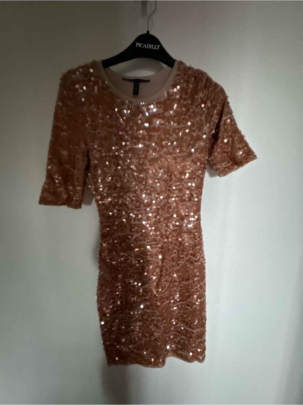 BCBG Max Azria xsmall Short Sleeve Sequin Mini Dress in Rose Gold